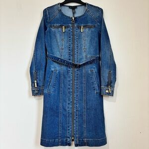 BWT INC International Concepts denim blue shirtdress gold zipper trench dress 2